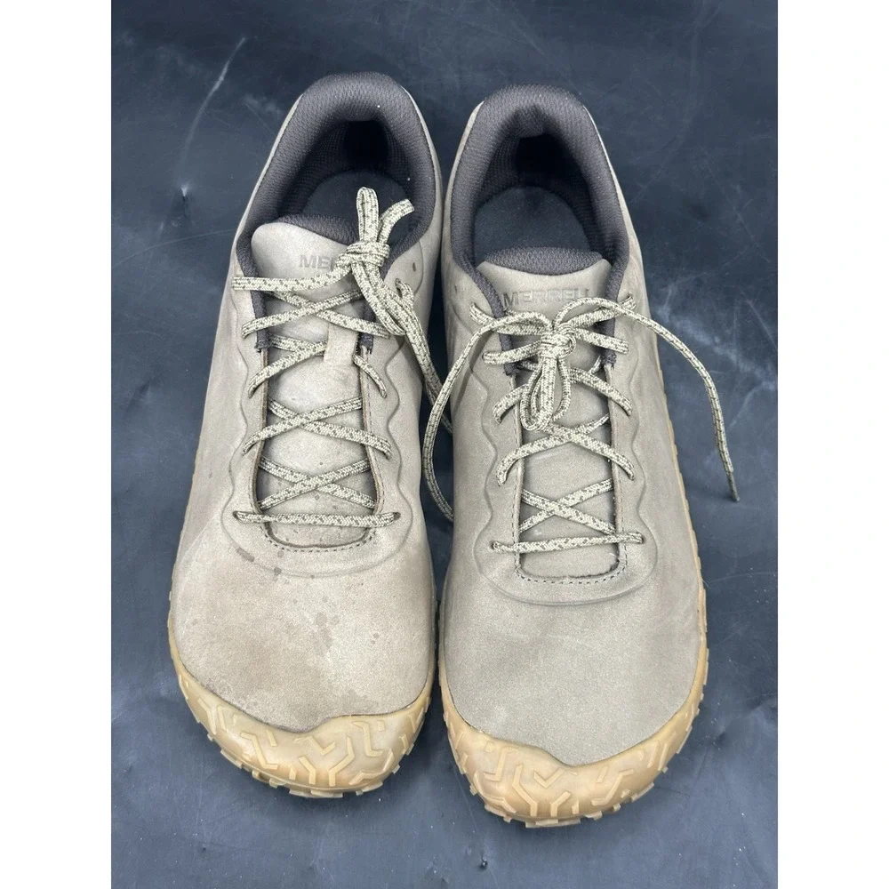 Merrell Vapor Glove 6 LTR‎ Trail Leather Barefoot Olive Green w Gum M's Sz 14